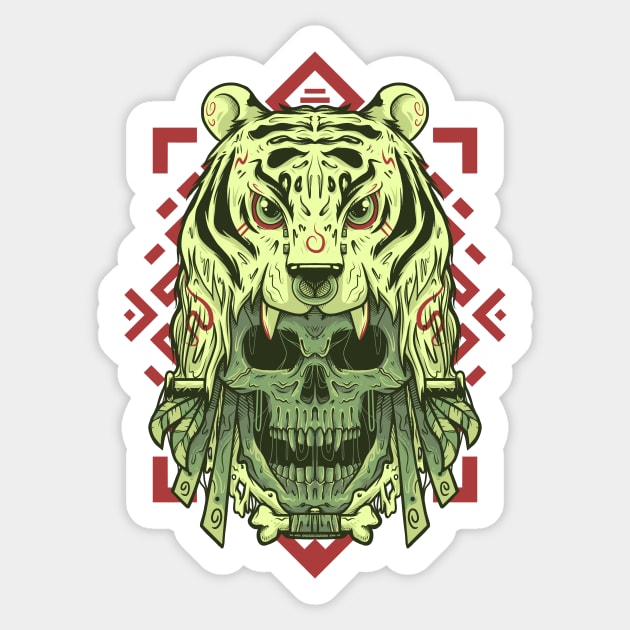 Tiger Head Skull Tribal Illustration Sticker by barqisme